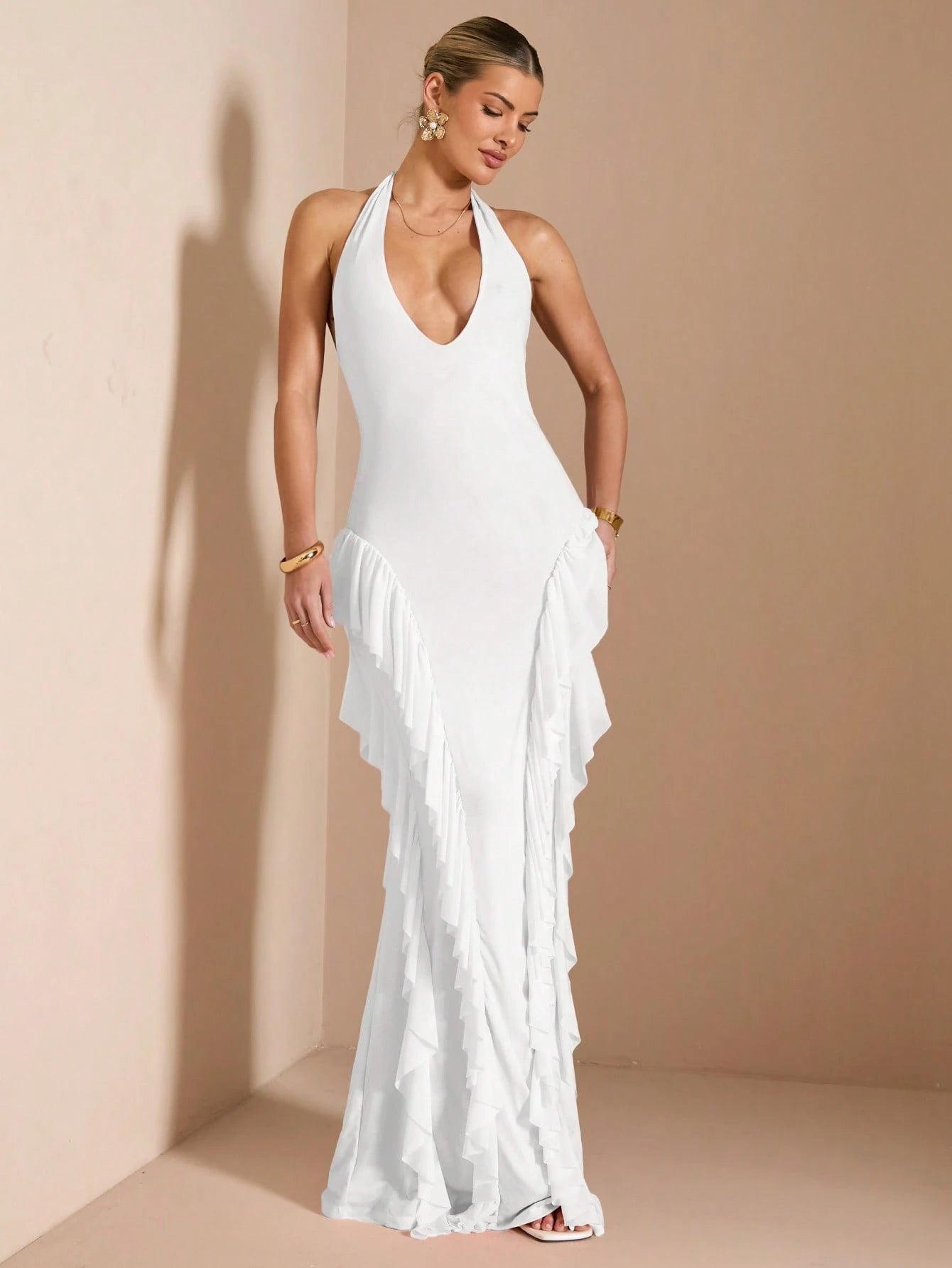 BAE Elegant Women'S Layered Ruffle Trim Dress, Suitable for Casual, Date, Outing, Nightclub Party, Autumn