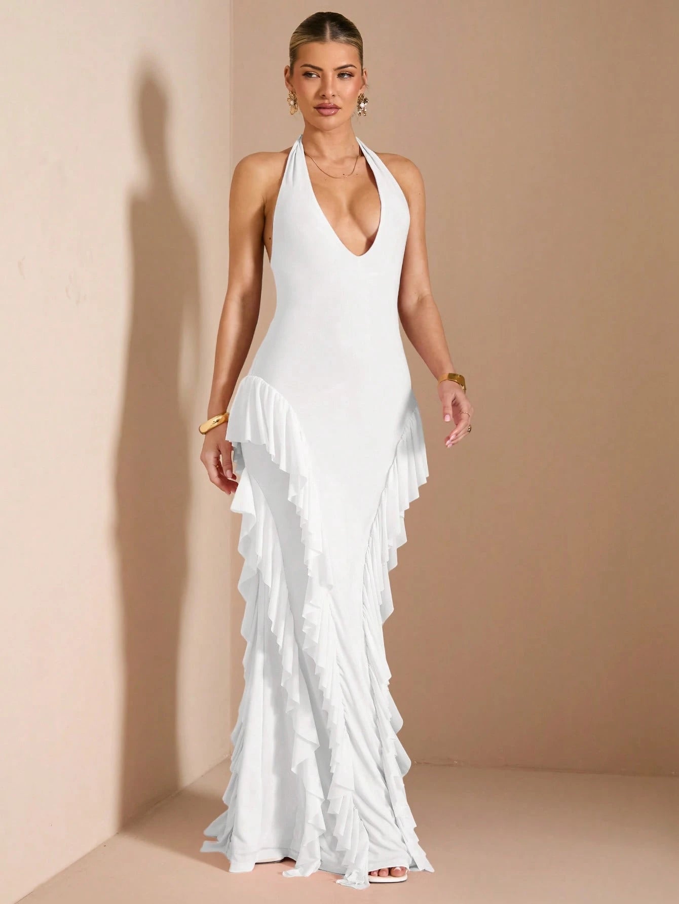 BAE Elegant Women'S Layered Ruffle Trim Dress, Suitable for Casual, Date, Outing, Nightclub Party, Autumn