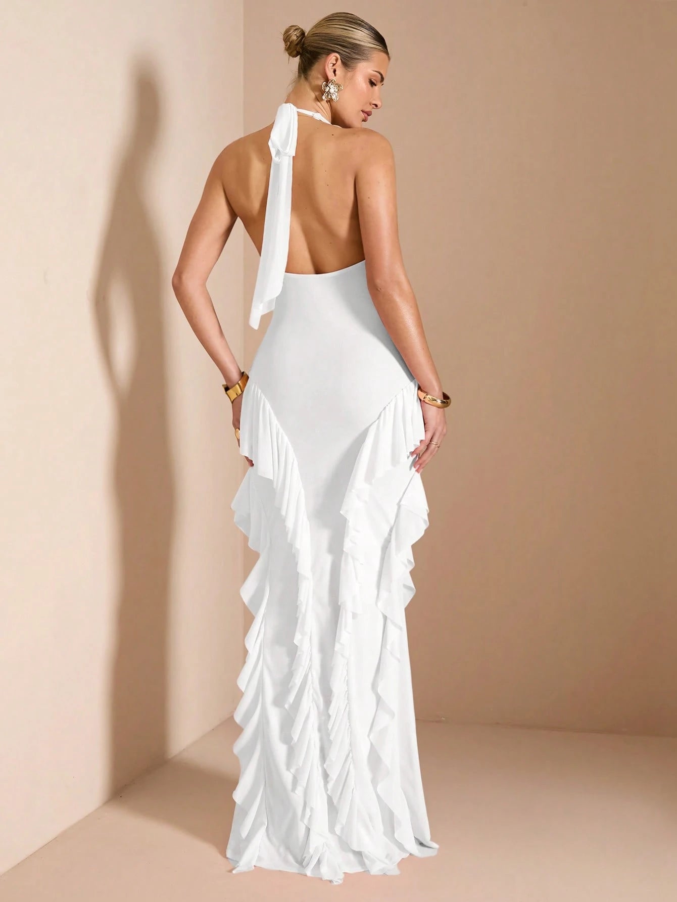BAE Elegant Women'S Layered Ruffle Trim Dress, Suitable for Casual, Date, Outing, Nightclub Party, Autumn