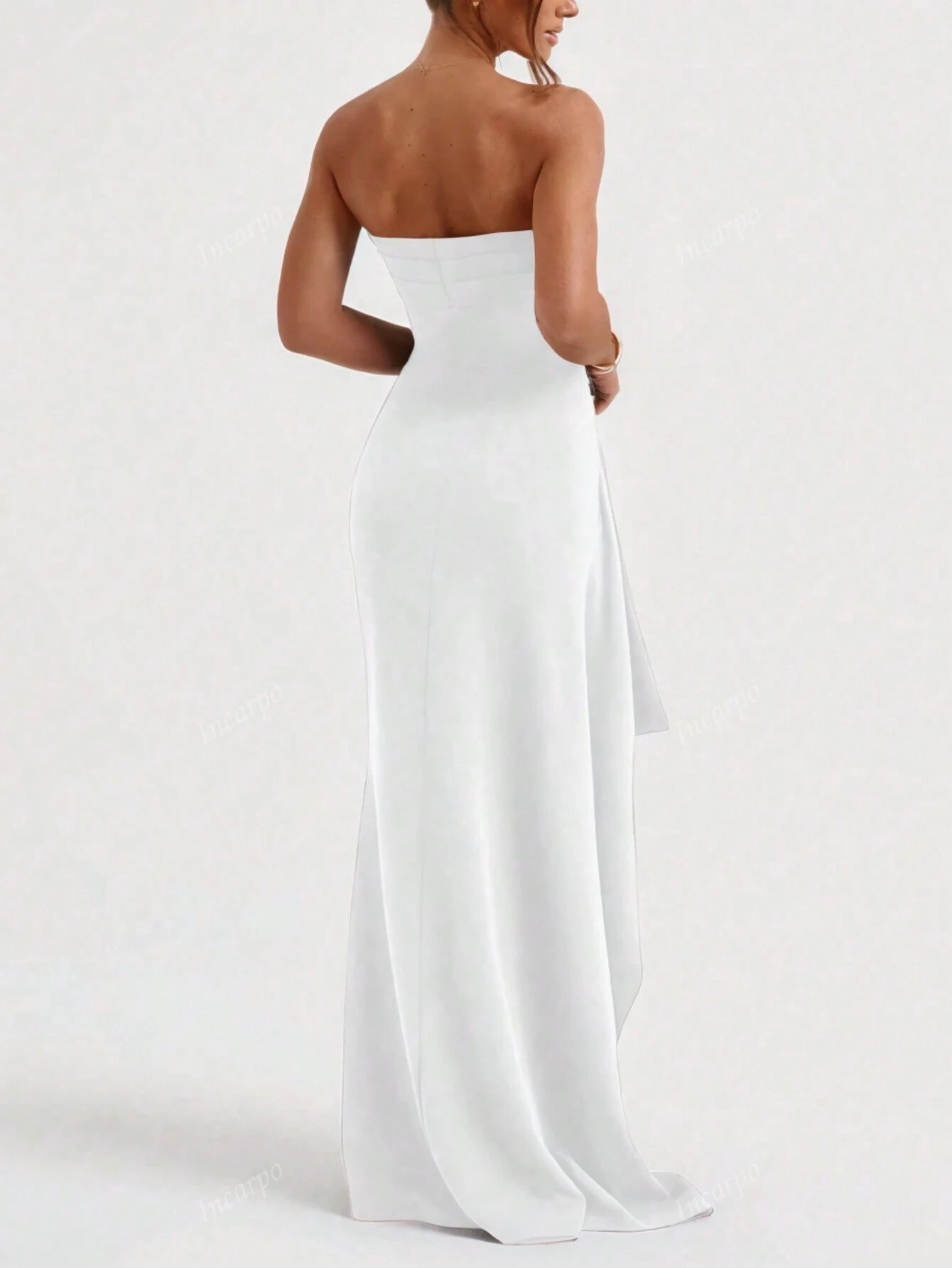 1Pc Women'S Fashion Sexy Solid Color Strapless Side Slit Hem Dress, Elegant